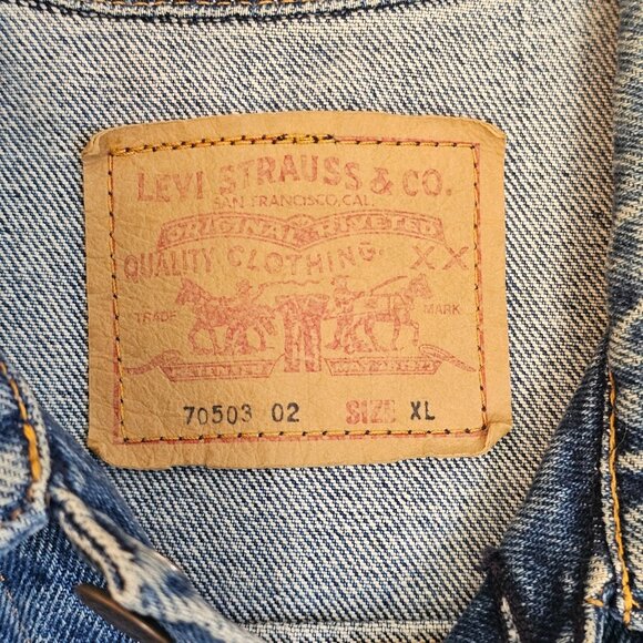 Vtg Levis Jean Jacket 70503-02 XL Britain Hard Rock London Denim Trucker 80s 90s - Picture 3 of 13